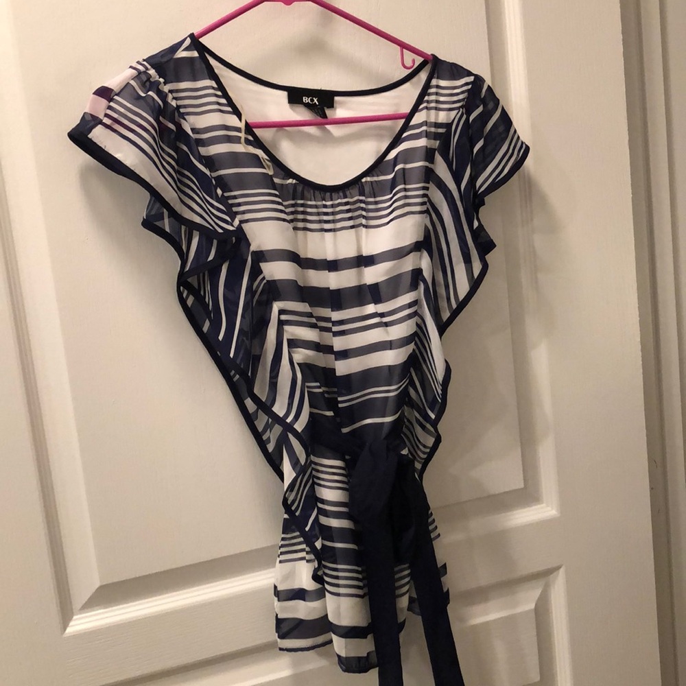 Navy & White Blouse With Bow